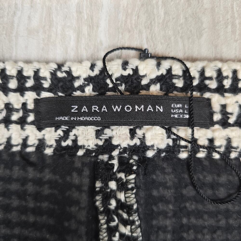 Zara Woman Tweed Mini Skirt Lg Plaid Houndstooth Black White - Picture 4 of 5